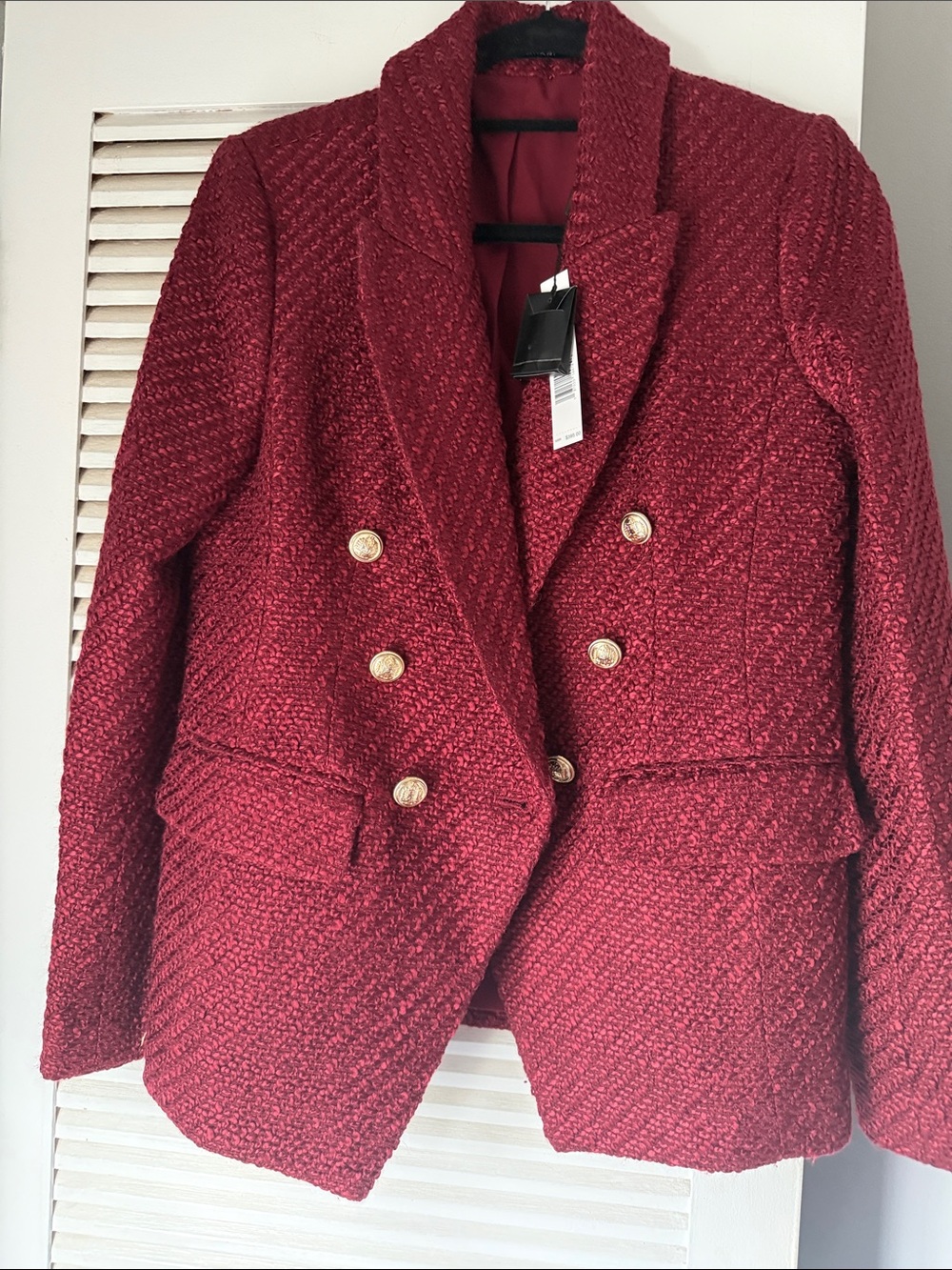 Elie Tahari Red Double-Breasted Bouclé Blazer